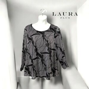 Laura Plus, Plus Size Black & White Patterned Blouse, Size 2X